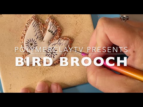 How to create a polymer clay brooch pin with textured back in bird shape with faux bone finish