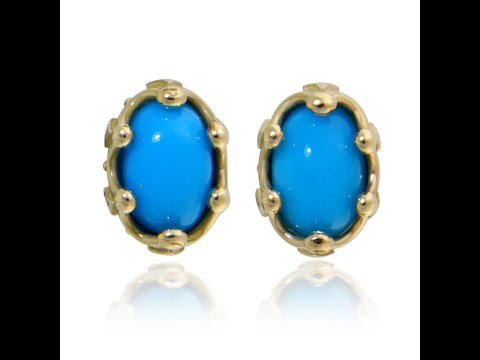 Cercei Stud Aur Galben 14 k Turcoaz Veritabil Peruzea - Stralucire si Protectie