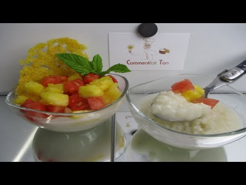 Riz au lait de coco surmonté d'ananas et de pastèque