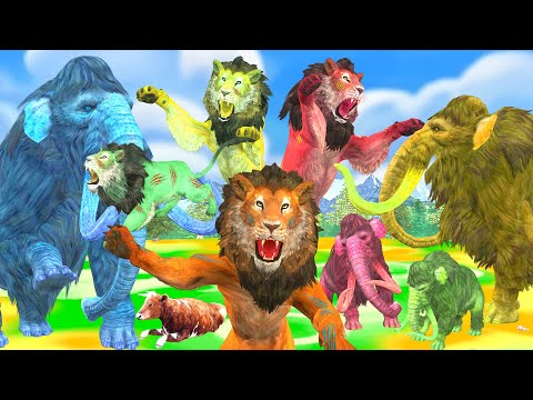 5 Mammoths vs 5 Zombie Lions Fight Baby Cow Saved By Woolly Mammoth Elephant Animal Fights Battle