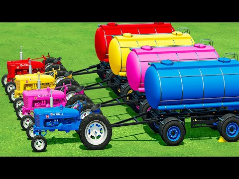 Small Tractor of Colors! Transport McCormick Tractors and Water TANKER from Lake! Animal feeding!