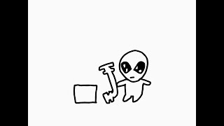 animation of young green martian playing with pvc pipes