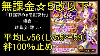 【☆5改以下、平均Lv56（Lv55～59）、絆100％】甘露求める悪戯夜行「絶壱」難【城プロ】
