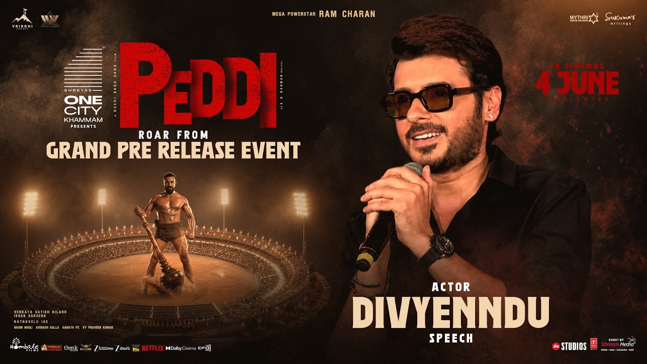 Actor Divyenndu Amazing Speech at Peddi Grand Roar Pre-Release Event | Ram Charan | Shreyas Media