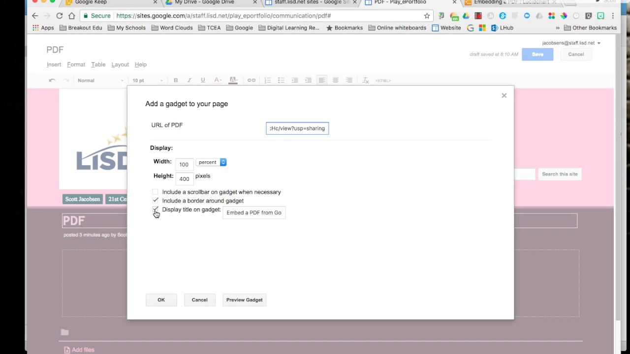 Insert a PDF onto Eportfolio