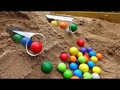 Marble run race ☆ Big colorful ball & transparent pipe double tunnel course