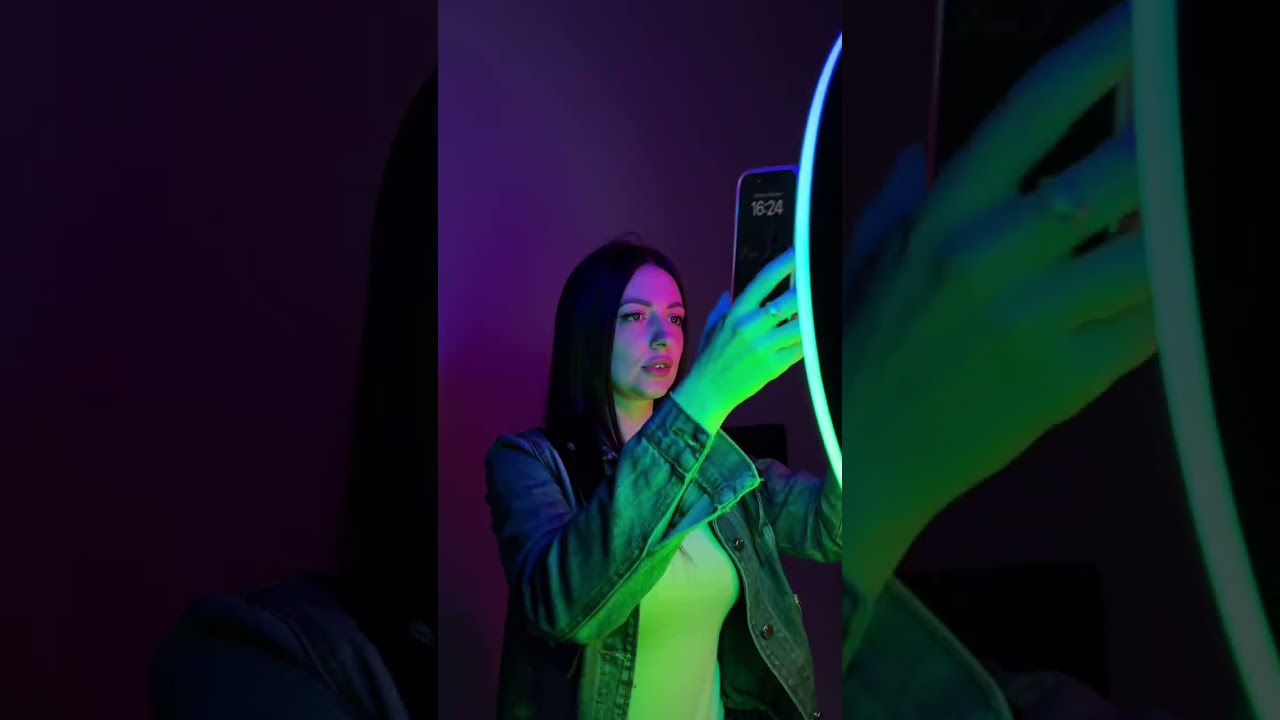 Разноцветная кольцевая лампа RGB 45 см мощностью 50 Вт со штативом на 2,1 м и держателями для смартфона
