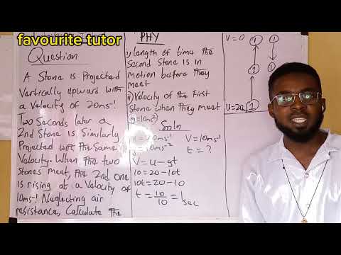 A stone is projected vertically upward with a velocity of 20m/s. two seconds later... #physics