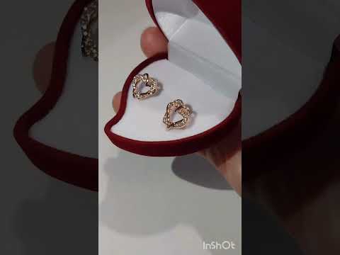 Подарок девушке серьги "Золотое переплетение двух сердец" Талисман чувств медзолото 18К с цирконами в коробочке - фото 2 - id-p2102830141