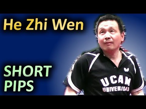 He Zhi Wen technique against chopper + Slowmotion, short pips attack topspin