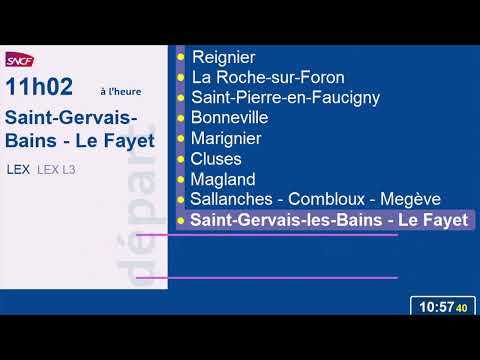 Annonce en gare d'Annemasse d'un train LEX L3 à destination de Saint-Gervais-les-Bains - Le Fayet