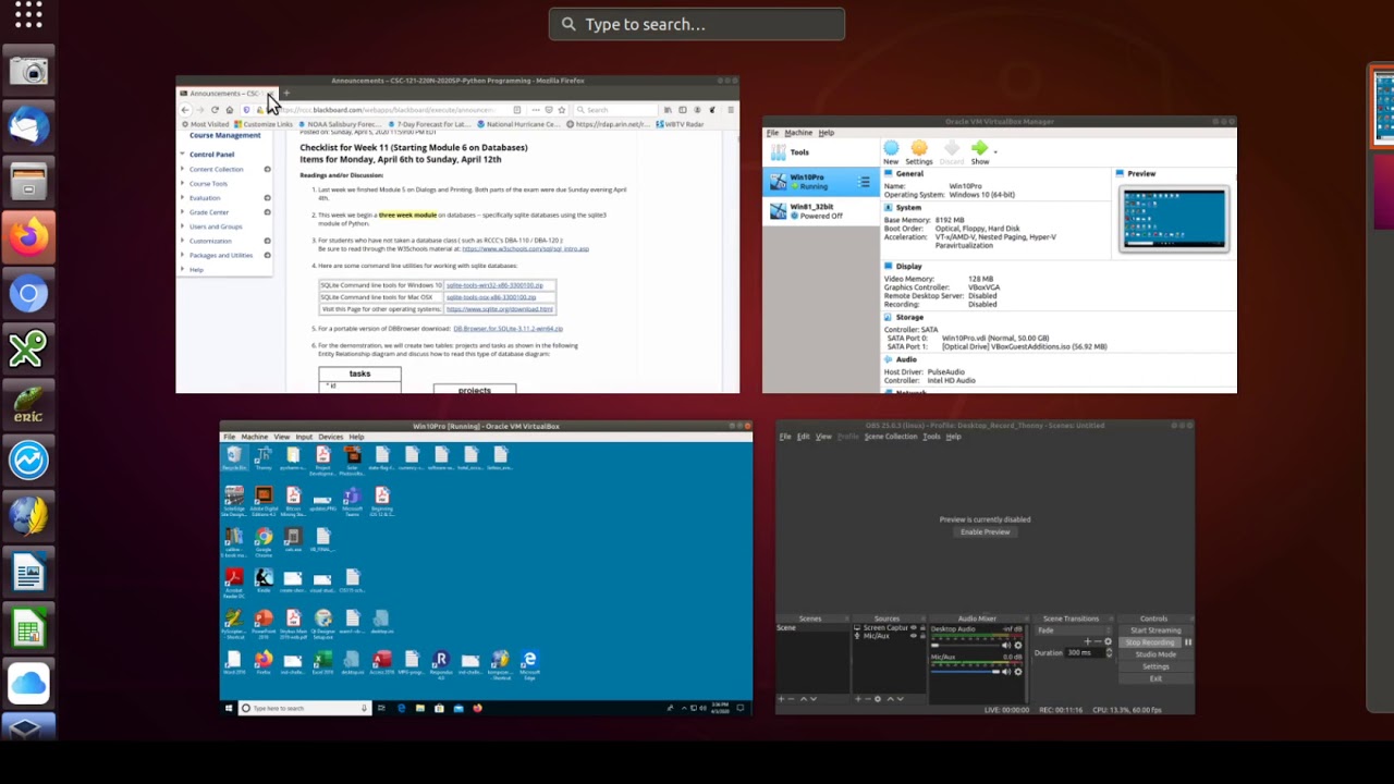 CSC-121, Graphical Python Programming, Getting started with Sqlite database programming with Python.