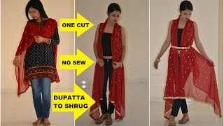 DIY: Convert Old Dupatta into Stylish Shrug  | One Cut, No Sew Shrug