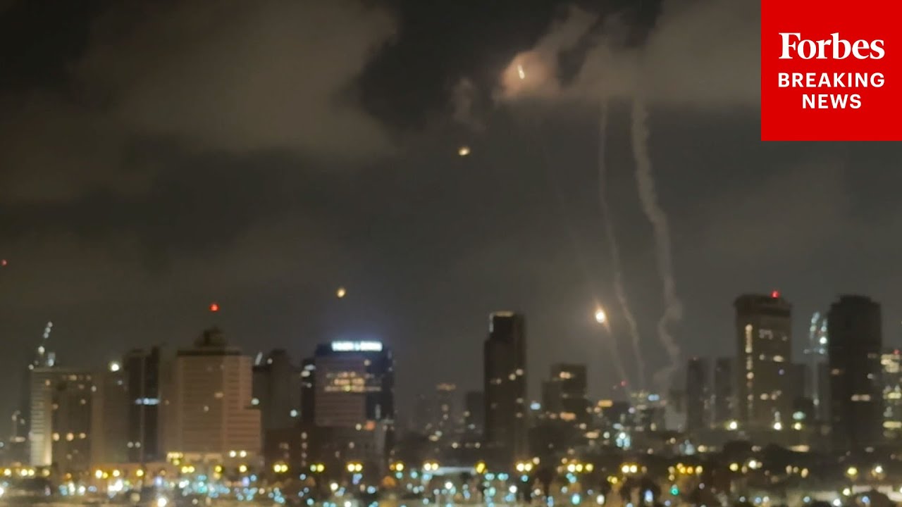 RAW VIDEO: Iranian Missiles Are Seen In The Sky Above Tel Aviv, Israel