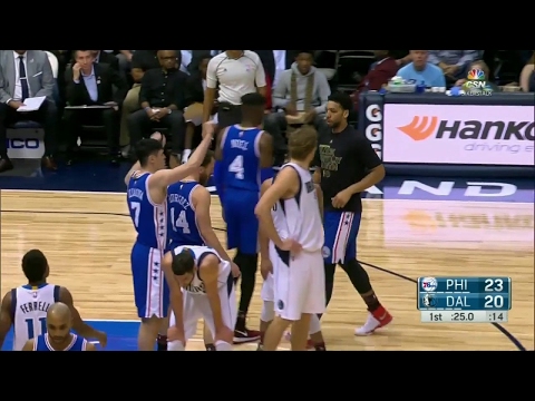 Jahlil Okafor Forgets to Remove his Warm Up Shirt   Sixers vs Mavericks   2017 NBA Season