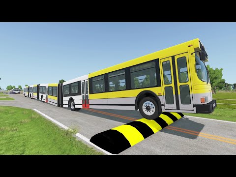 Long Bus, School Bus, City Bus Vs Massive Speed Bumps - BeamNG.Drive