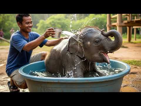 Baby Elephant Chaba First Time ln The BathTub -Mai Offcial 🐘💦