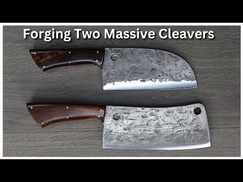 Making a Pair of Huge Cleavers from 80CrV2 Steel (FULL KNIFE BUILD) Over 3 Pound Chopper!