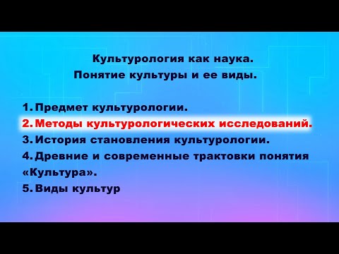 Лекция "Культурология как наука. Понятие культуры". Часть 2. Методы культурологических исследований.