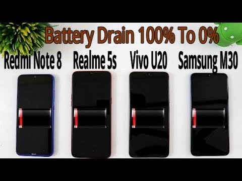 Vivo U20 vs Redmi Note 8 vs Realme 5s vs Samsung M30 Battery Drain Test 100 To 0Test !! HINDI
