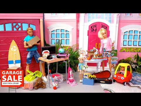 Barbie Baby Doll Cleaning Morning Routine & Garage Sale