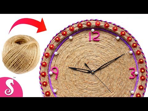 Make Wall CLOCK/Watch/Ghadi from Jute & Waste Bucket Cover  | Wall Decor | Room Decorating Idea Video
