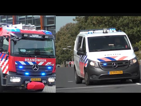 Meerdere politie Ambulace brandweervoertuigen met spoed door Flevoland