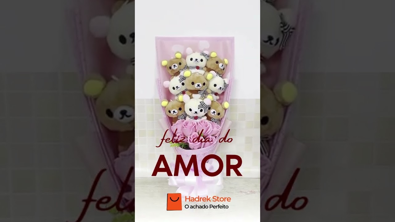 Buquê de Ursinho e Flores de Pelúcia - Dia dos Namorados | Link na Bio | Hadrek Store