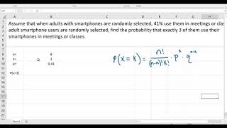 Statistics Example: Binomial Probability on Excel - Find P(x=3)