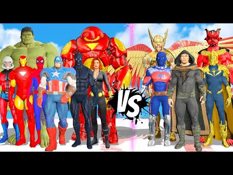 THE AVENGERS COMICS VS TEAM BLACK ADAM MOVIES - SUPERHEROES BATTLE
