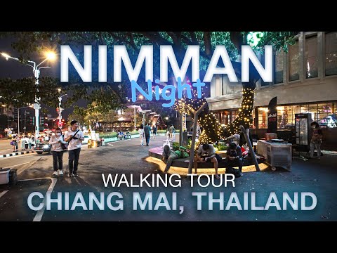 Nimman, Chiang Mai hoje. Passeio noturno a pé. Tailândia