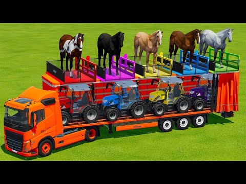 LOAD AND TRANSPORT HORSES & MINI RIGI TRAC TRACTORS WITH VOLVO TRUCK - Farming Simulator 22