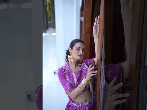 Purple Elegant Tussar Silk Floral Co-ord Set – Lehenga, Blouse & Koti