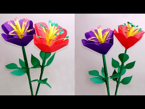 Stick Flower: Very Beautiful Stick Flower Making with Paper || Handcraft | Jarine's Crafty Creation Video