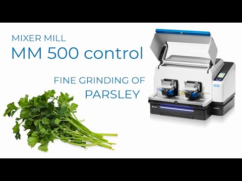 Cryogenic grinding of dried parsley in Mixer Mill MM 500 control with CryoPad