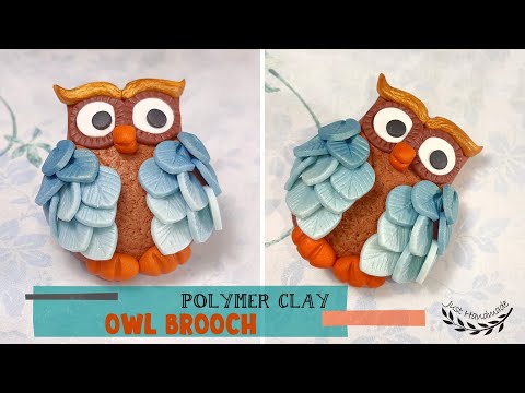 ~JustHandmade~ How to make an easy polymer clay OWL BROOCH - tutorial / DIY
