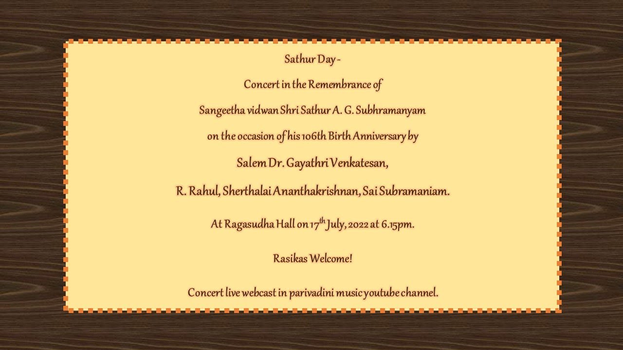 Salem Dr. Gayathri Venkatesan Concert in Memory of Sangeetha vidwan  Shri Sathur A. G. Subhramanyam.
