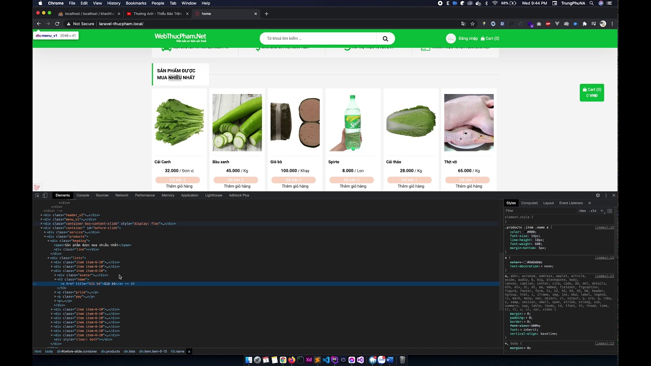 Support đồ án - Laravel  website thực phẩm
