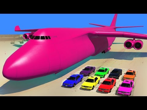 Learn Numbers - COLOR TAXI Transportation w Spiderman on Biggest Airplane Nursery Rhymes Cartoon