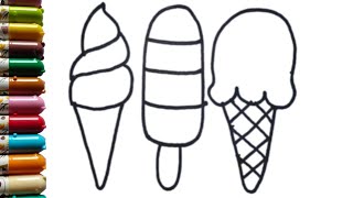How To Draw cute Ice-cream Drawing, Painting & Coloring For Kids and Toddlers_ Child Art🌈
