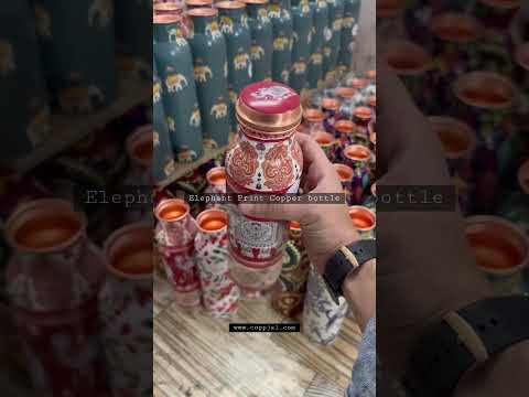 Printed Copper Water Bottle With 2 Glass Set