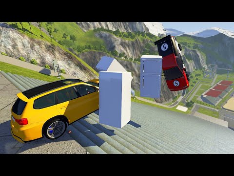 Stairs Jump Down With Refrigerator (Crash Test) - BeamNG.drive Epic Down Stairs Jumps