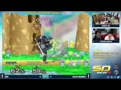 Last Stock SD #19 - Max Shen (Marth) vs [GLG] OkamiBW (Sheik, Pikachu) - SSBM W.Semis - Melee
