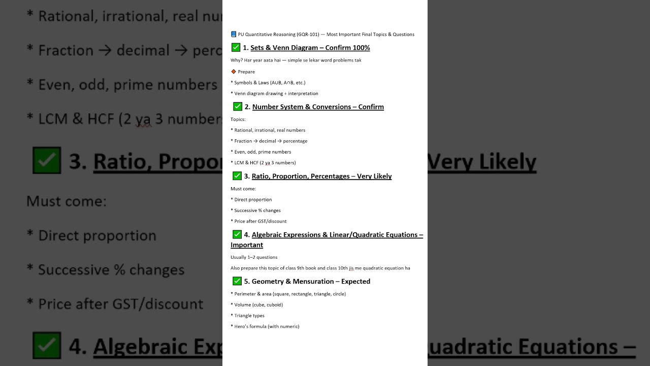 Important topic Quantitative Reasoning GQR-101