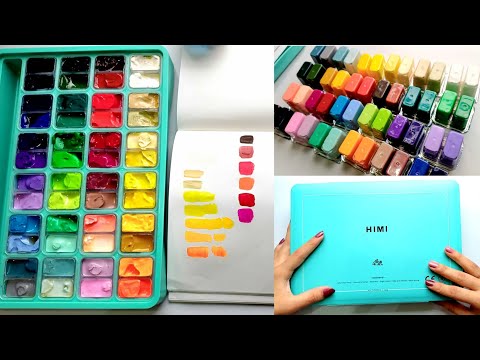 48 Colors Himi Gouache Review & Unboxing || Swatch of Himi Gouache 48 Colors