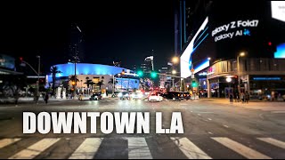 Driving Downtown LA at MidNight: City Light & Skid Row [4K HDR]