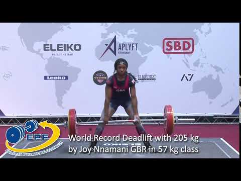World Record Deadlift with 205 kg by Joy Nnamani GBR in 57 kg class