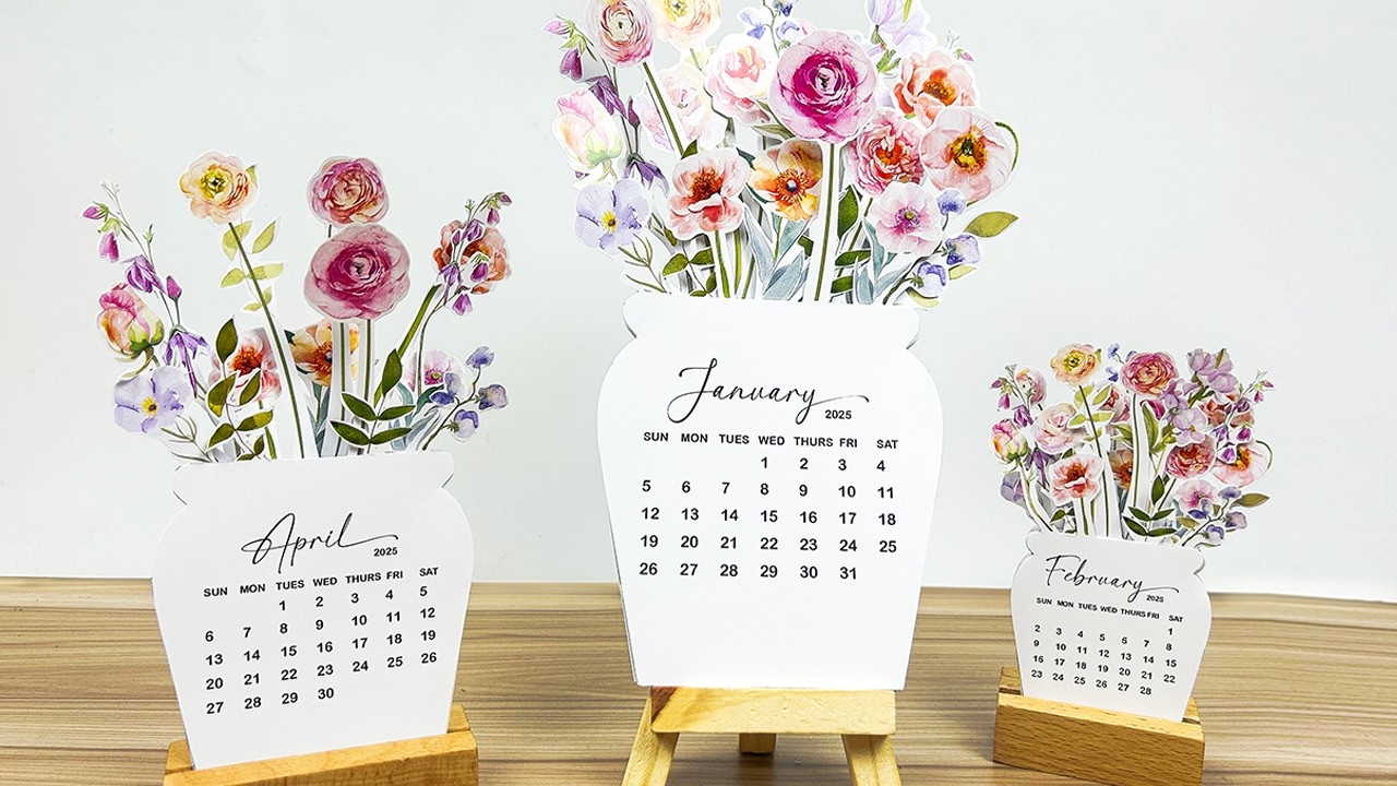 Free Printable Floral Desk Calendar 2026, DIY Mini Calendar, Lịch để bàn Handmade 2026