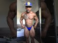 Muscle worship blue pose trunk