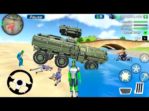 Rope Frog Ninja Superhero and Military Tank in Open World Game - Android Gameplay
